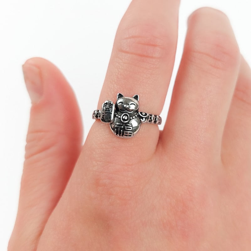 Maneki Neko Zilveren Ring