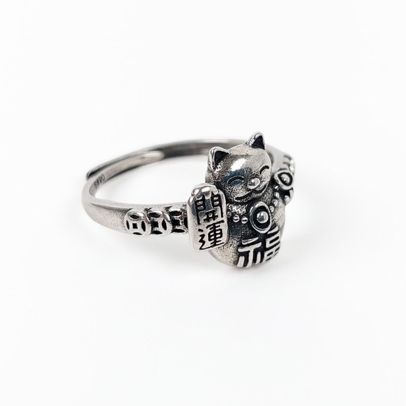 Maneki Neko Zilveren Ring