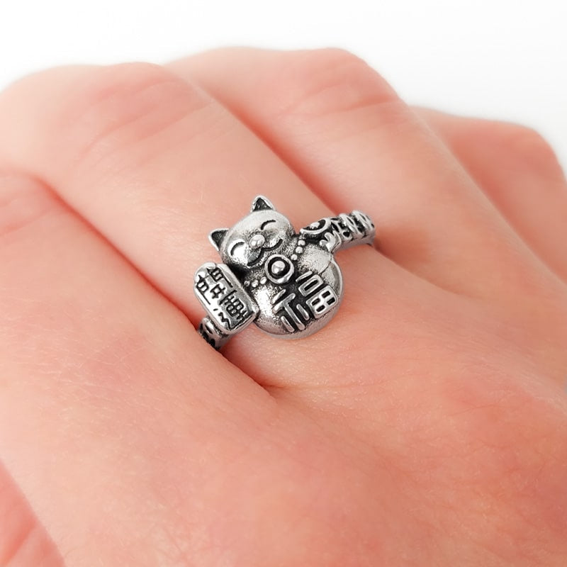 Maneki Neko Zilveren Ring