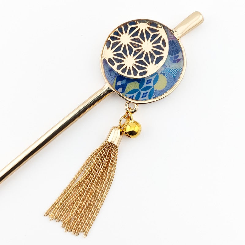 Blauwe Kanzashi - Asanoha