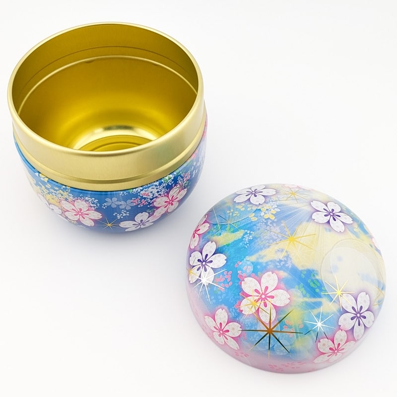 Blauwe Metalen Theebox - Bloemen
