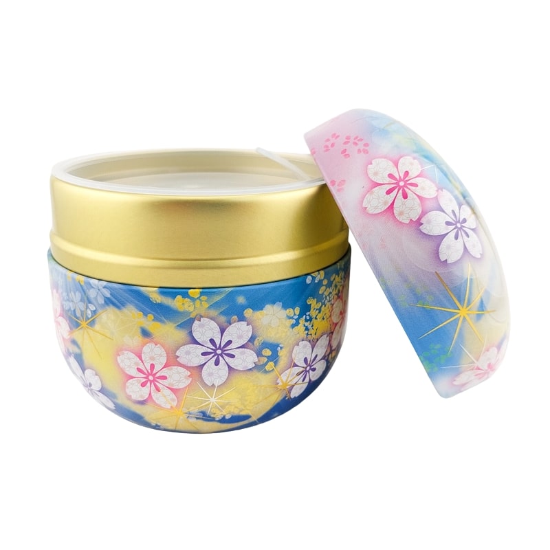 Blauwe Metalen Theebox - Bloemen
