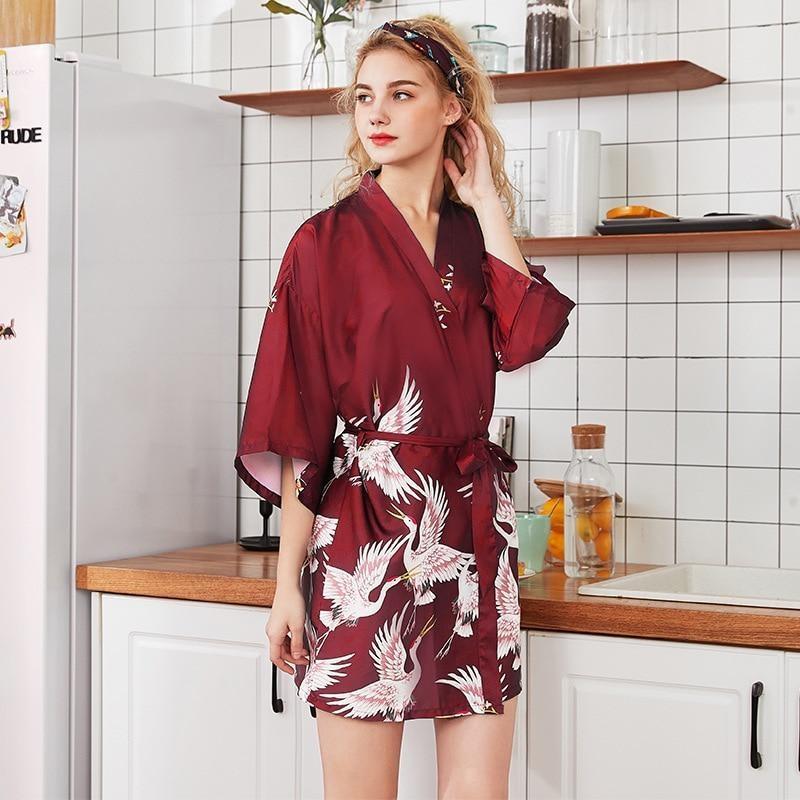 Dames Kimono Pyjama Bordeaux M