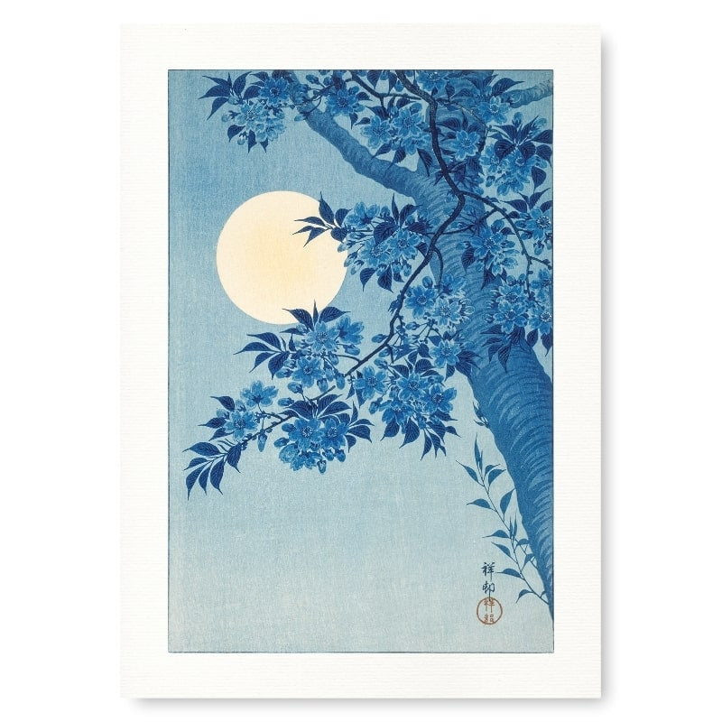 Japanse kersenbloesem &amp; volle maan print - A3