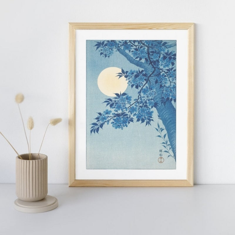 Japanse kersenbloesem &amp; volle maan print - A3