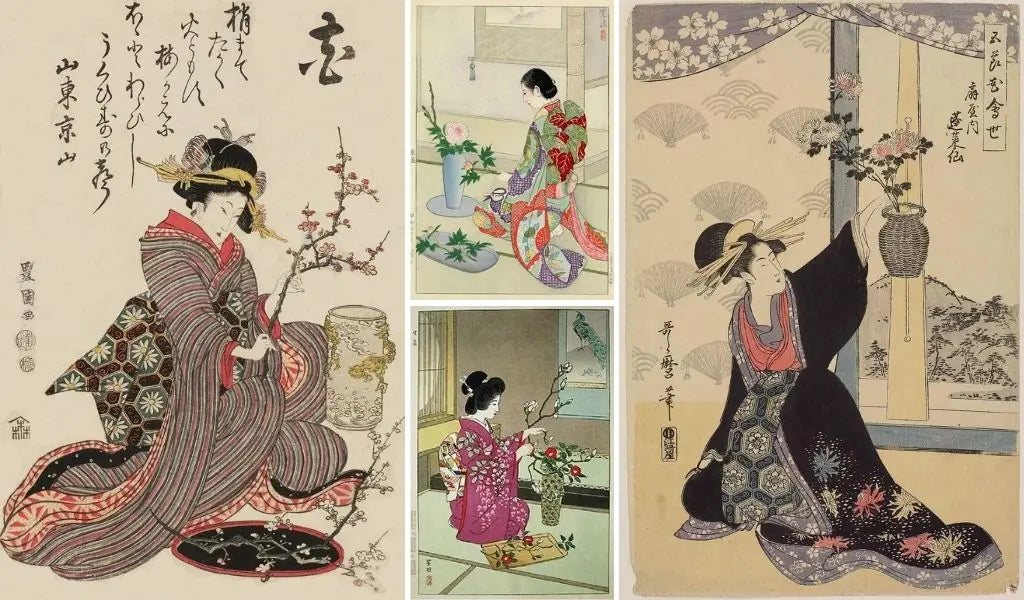 Geisha die Ikebana beoefent