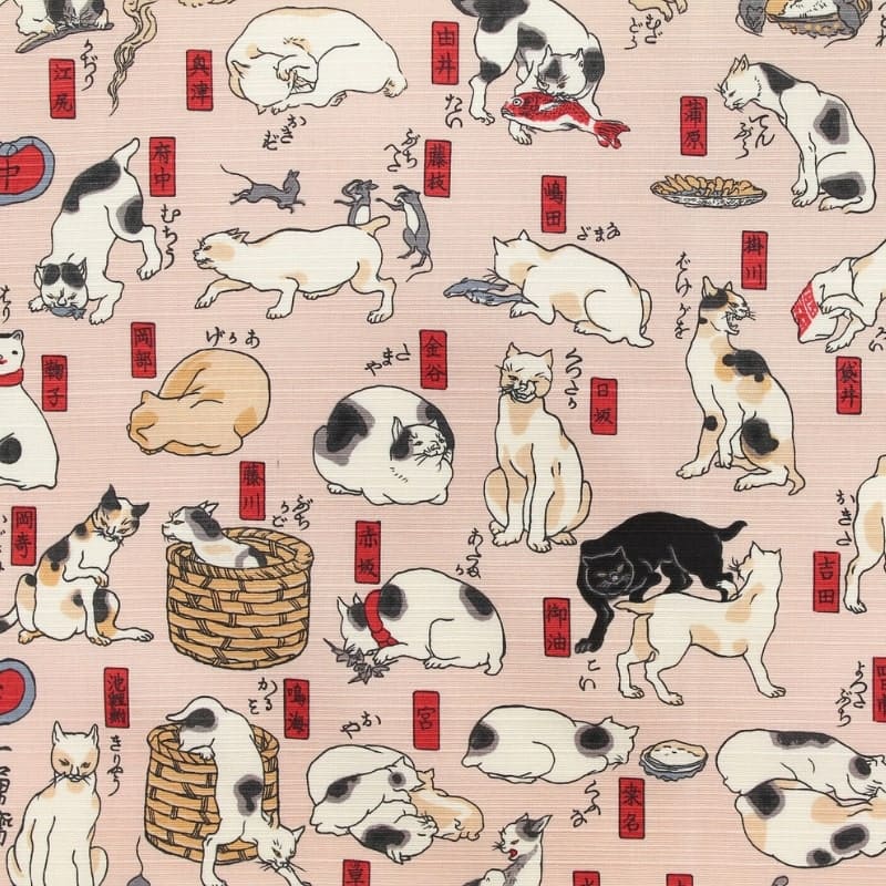 Groot Furoshiki Doek Japanse Katten - 70x70 cm