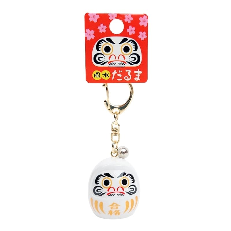 Grote Japanse Sleutelhanger - Daruma (Kleur Naar Keuze) Wit
