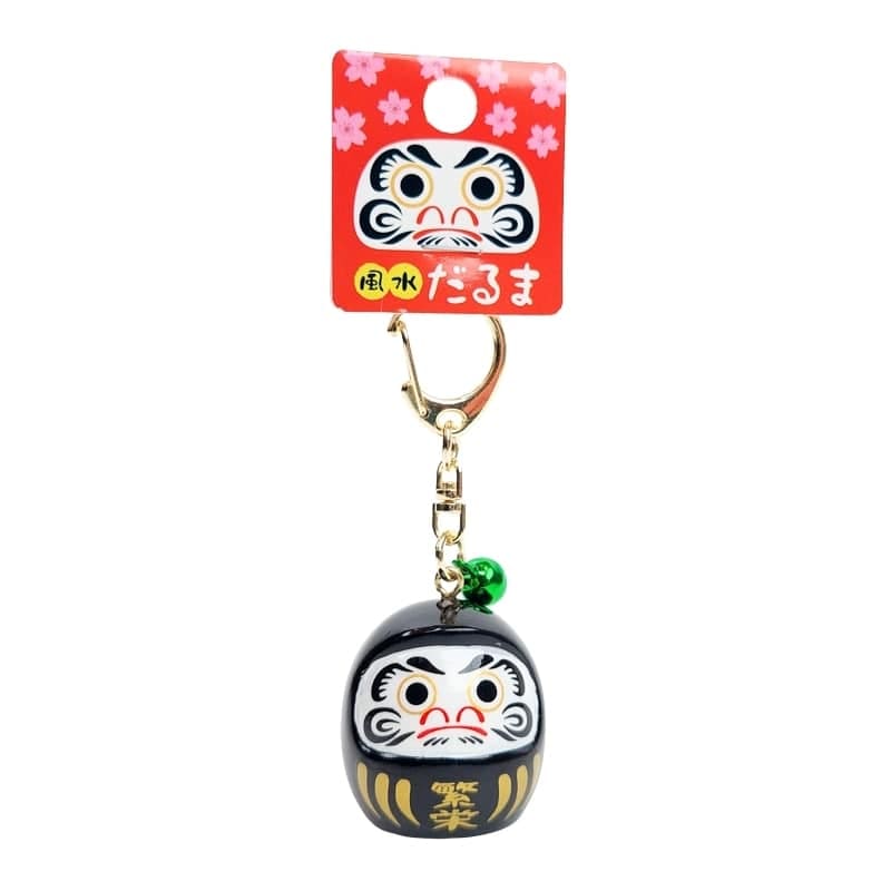 Grote Japanse Sleutelhanger - Daruma (Kleur Naar Keuze) Zwart