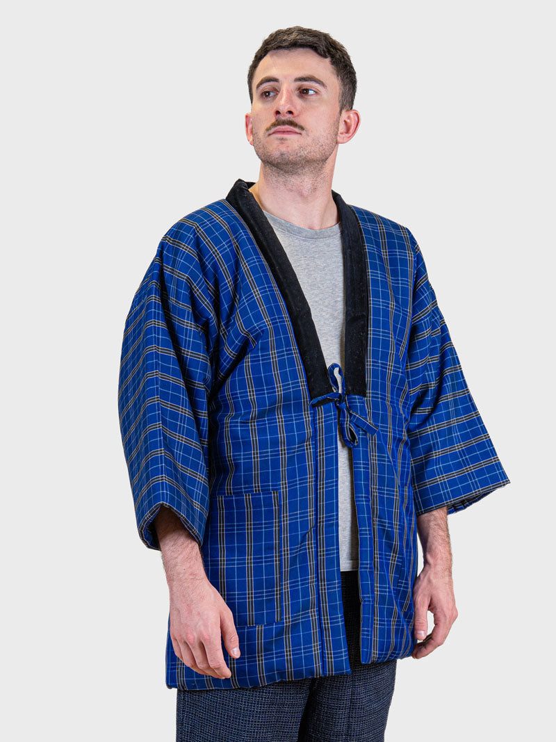 Heren Hanten-jas – Blauwe Kōshi-ruit ML