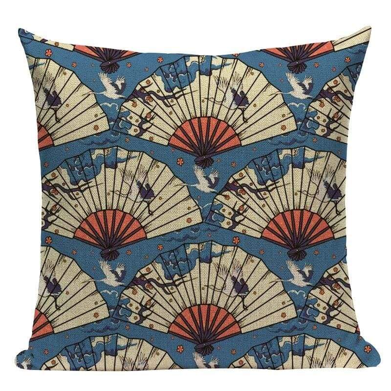 Housse de Coussin Motif Japonais - Éventails Sensu - 45cm x 45cm