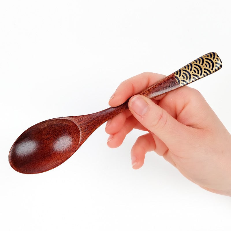 Houten Japanse Lepel - Seigaiha Blauw