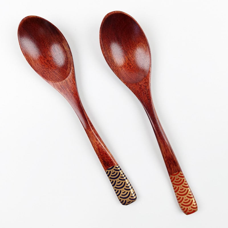 Houten Japanse Lepel - Seigaiha Blauw