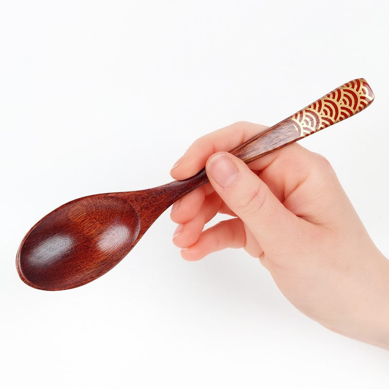 Houten Japanse Lepel - Seigaiha Rood