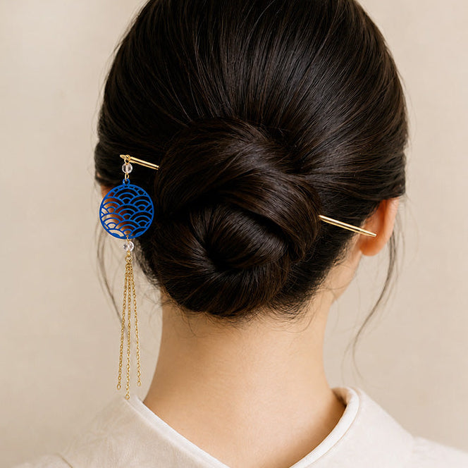 Japans Kanzashi - Seigaiha Blauw