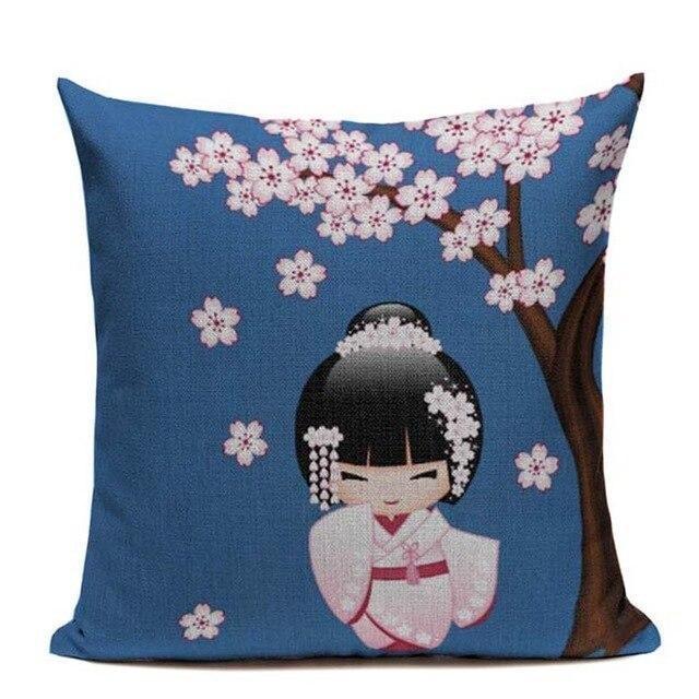 Japans kussenhoes geisha - Blauw