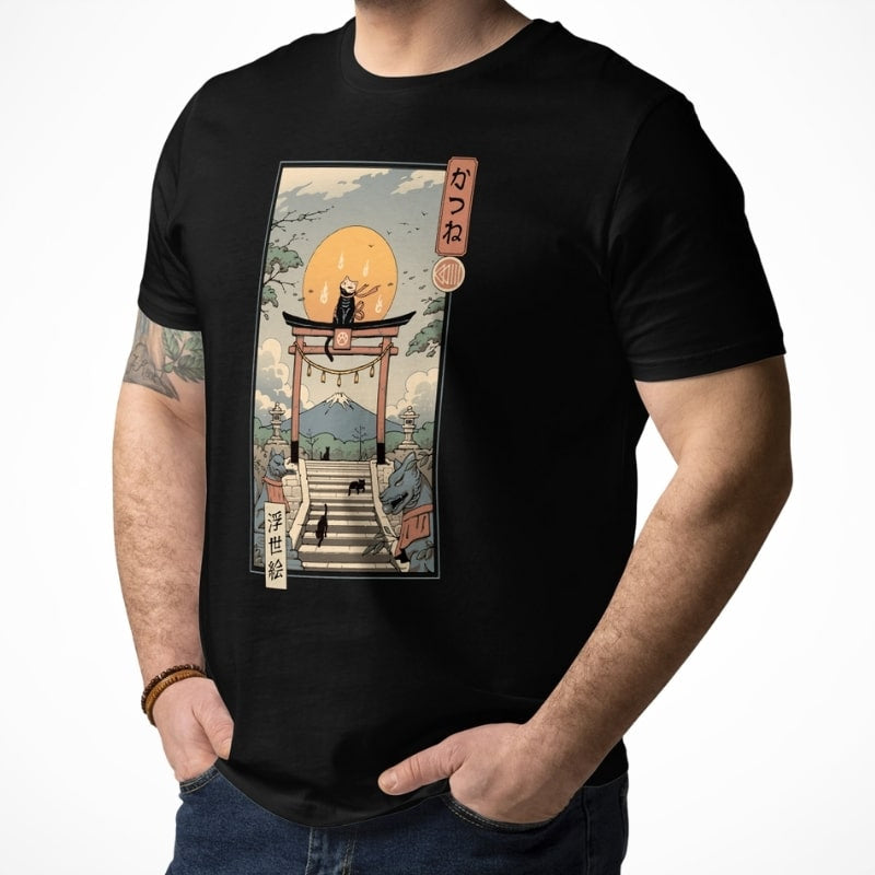 Japans T-Shirt - Ukiyo-e Neko Inari