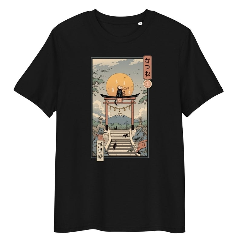 Japans T-Shirt - Ukiyo-e Neko Inari S / Zwart