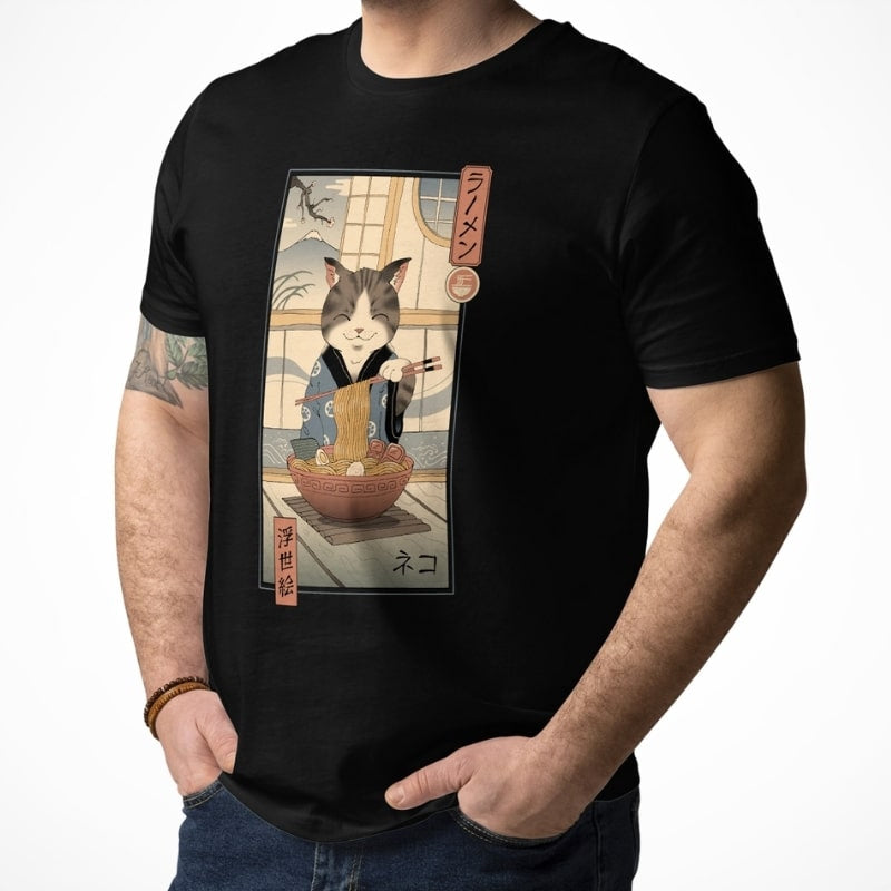 Japans T-Shirt - Ukiyo-e Neko Ramen