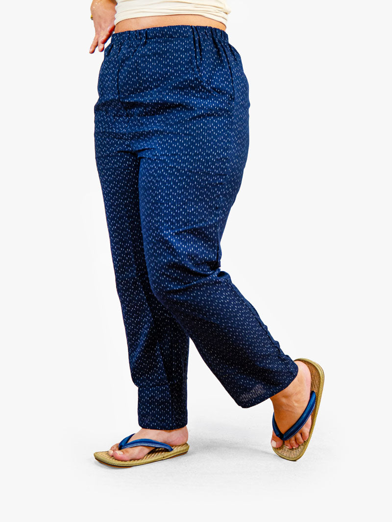 Japanse Dames Broek – Marineblauwe Kasuri