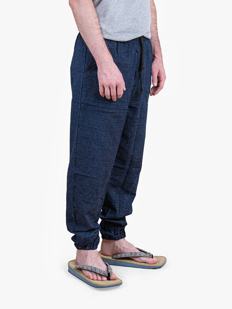 Japanse Heren Broek – Nachtblauwe Kōshi-ruit