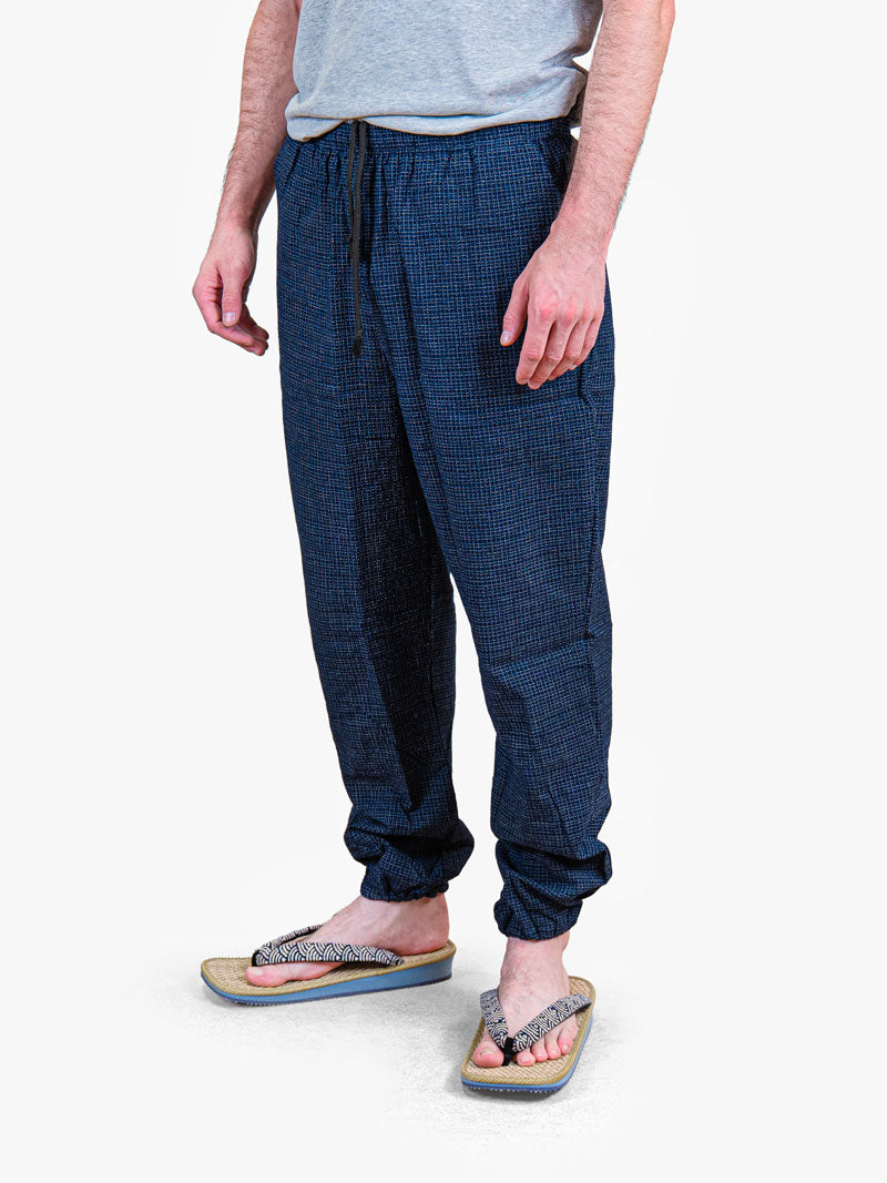 Japanse Heren Broek – Nachtblauwe Kōshi-ruit
