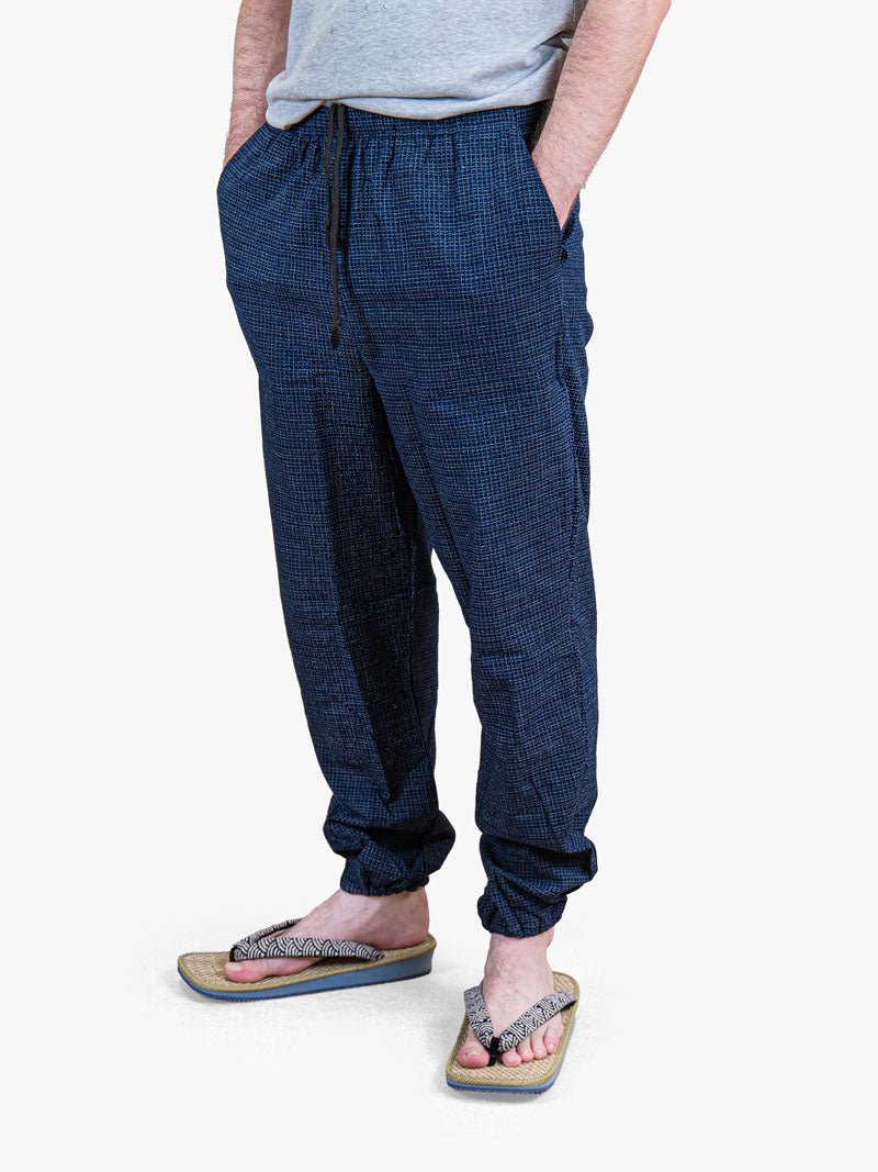 Japanse Heren Broek – Nachtblauwe Kōshi-ruit