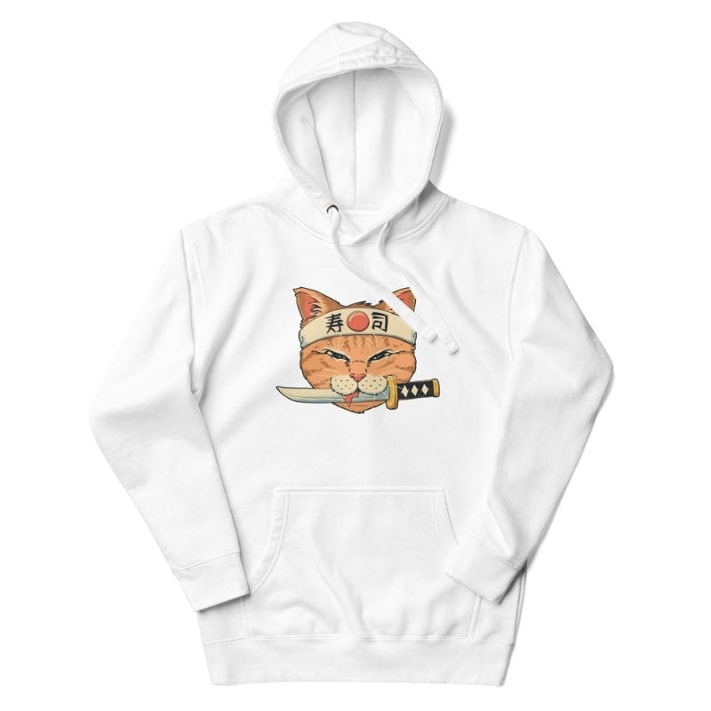 Japanse Hoodie - Neko Sushi Katana S / Wit