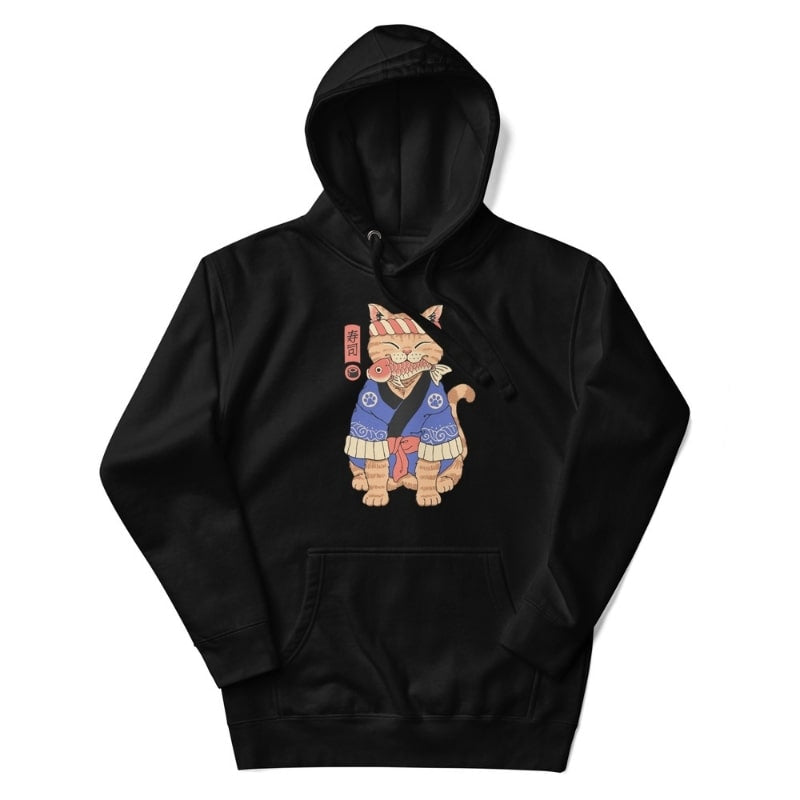 Japanse Hoodie - Neko Sushi Master S / Zwart