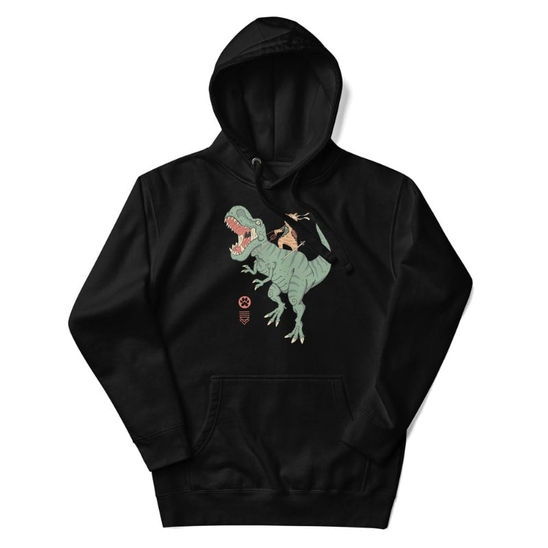 Japanse Hoodie - Neko T-Rex S / Zwart