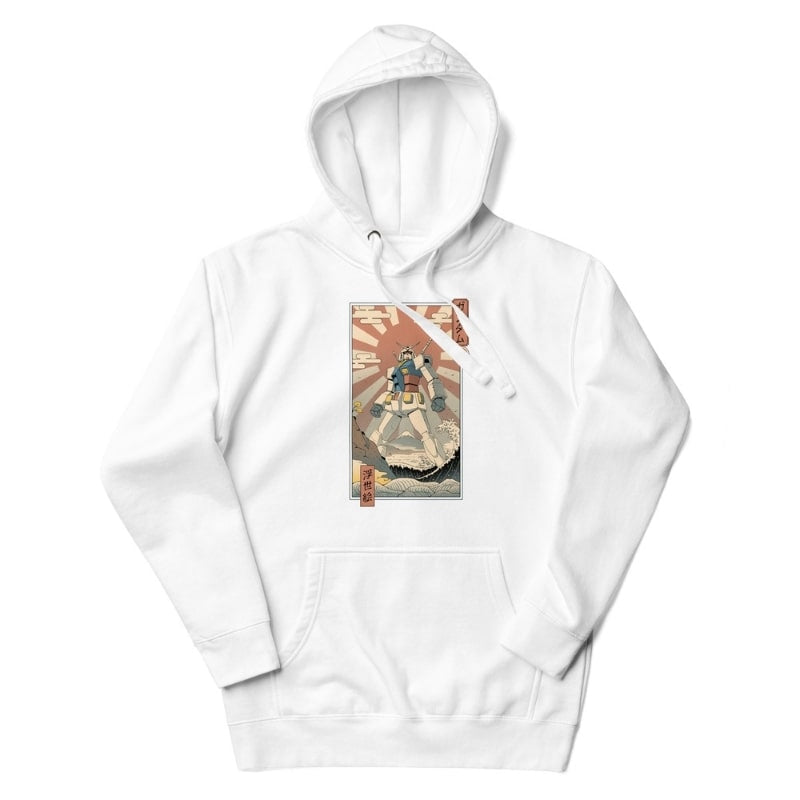 Japanse Hoodie - Ukiyo-e Mecha & Fuji S / Wit
