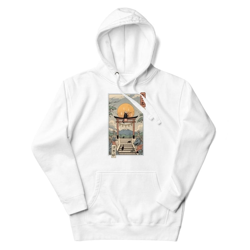 Japanse Hoodie - Ukiyo-e Neko Inari S / Wit