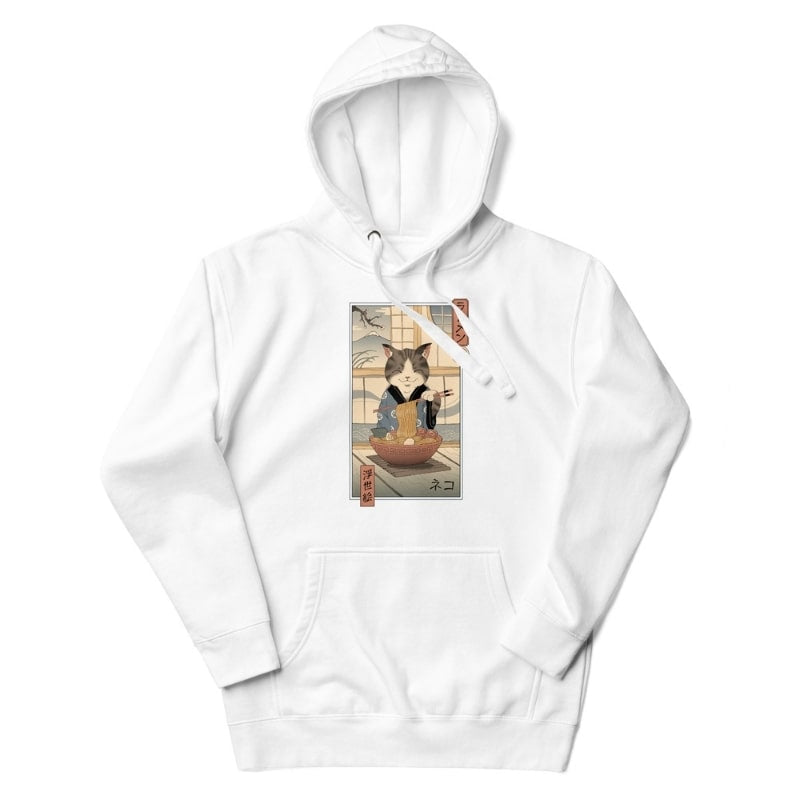 Japanse Hoodie - Ukiyo-e Neko Ramen S / Wit
