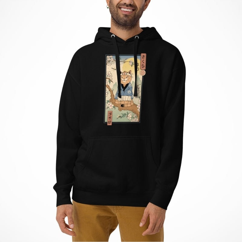 Japanse Hoodie - Ukiyo-e Neko Sakura