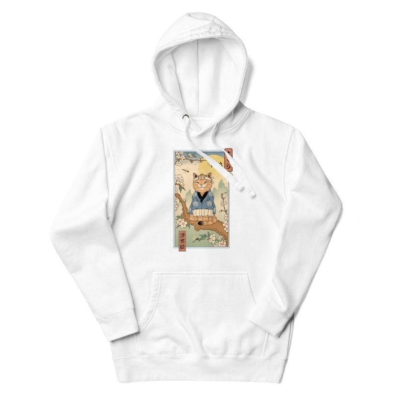 Japanse Hoodie - Ukiyo-e Neko Sakura S / Wit