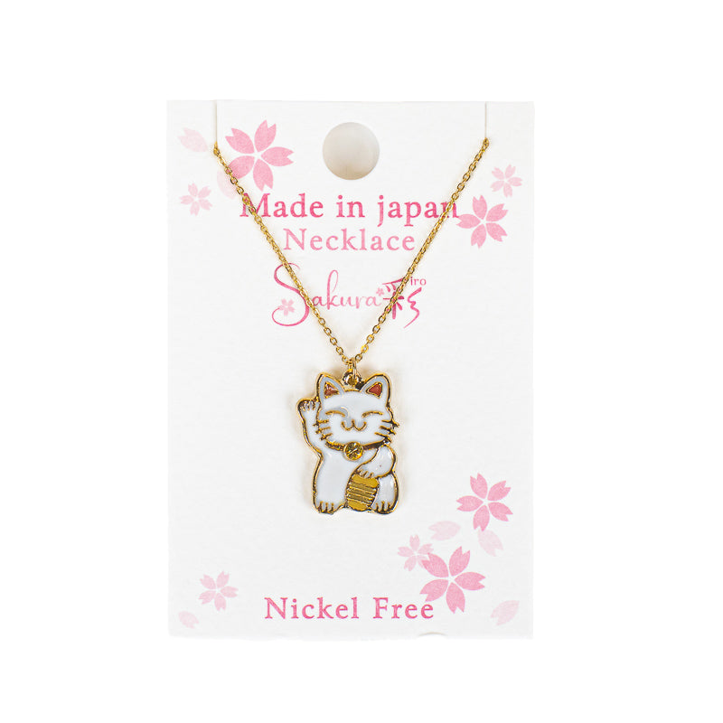 Japanse Ketting met Hanger – Maneki-Neko in Wit en Goud