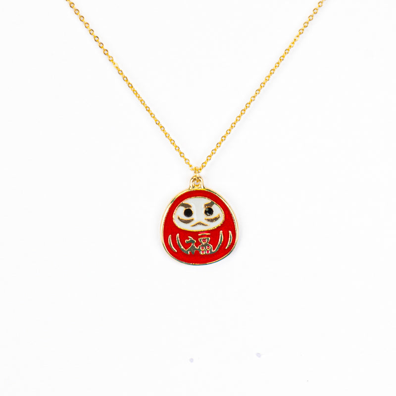 Japanse Ketting met Hanger – Rode Daruma met Gouden Details