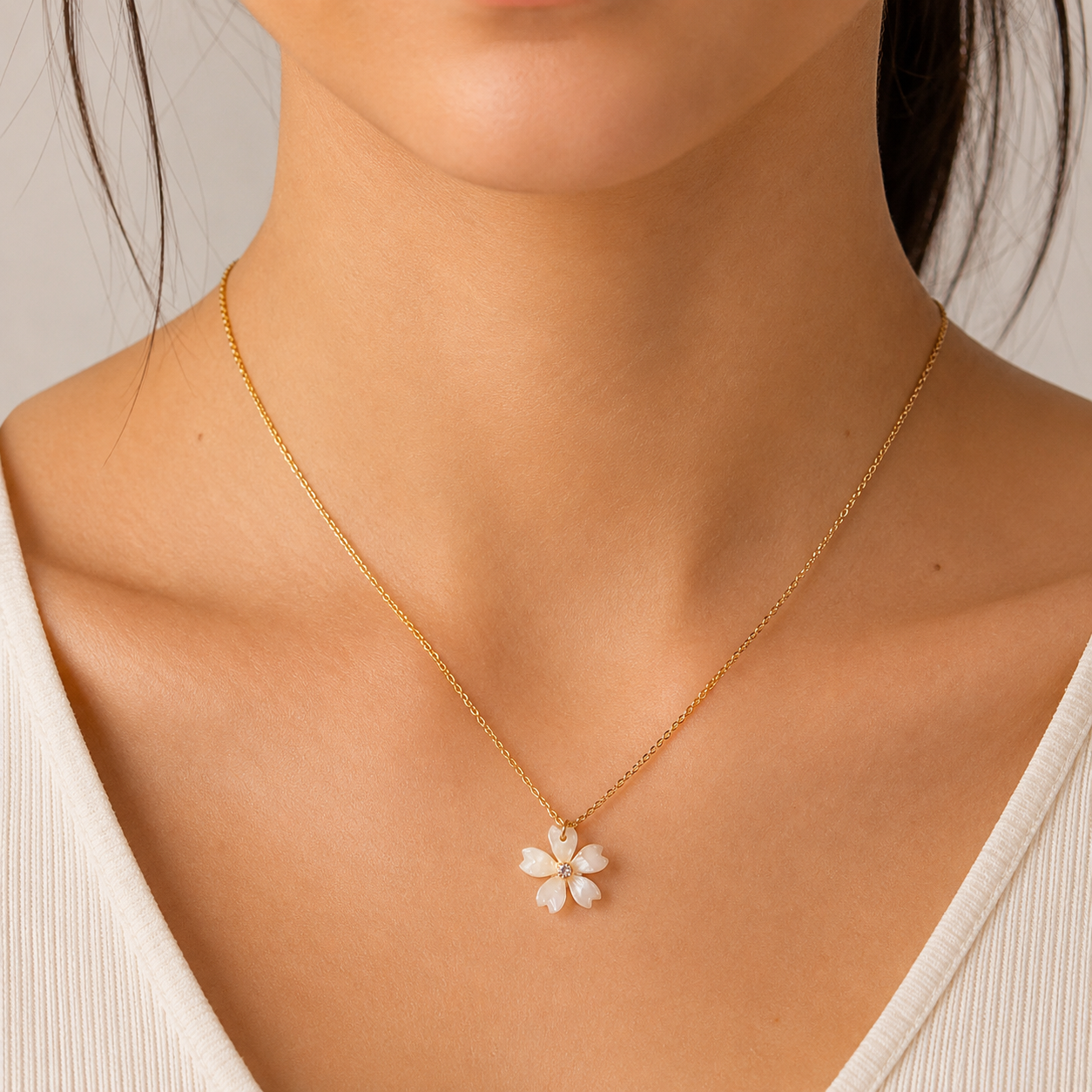 Japanse Ketting met Hanger – Witte Sakurabloesem