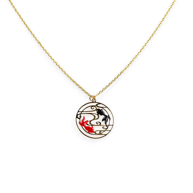 Japanse Ketting - Rode & Zwarte Vis Hanger