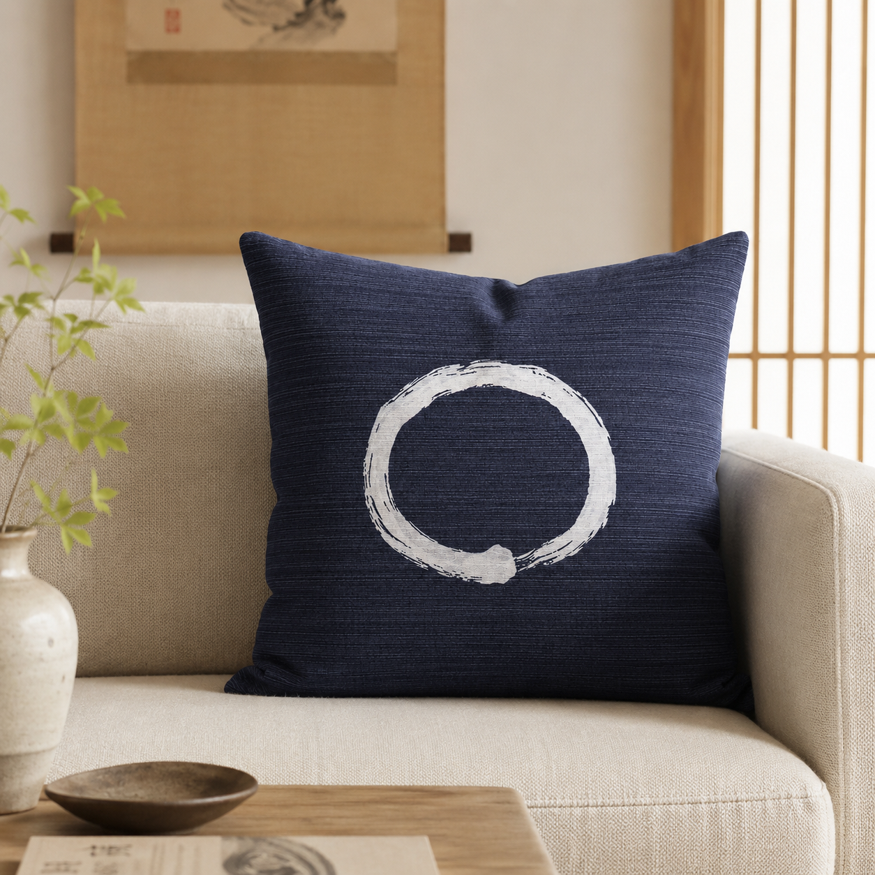 Japanse Kussenhoes - Ensō Blauw 50x50 cm
