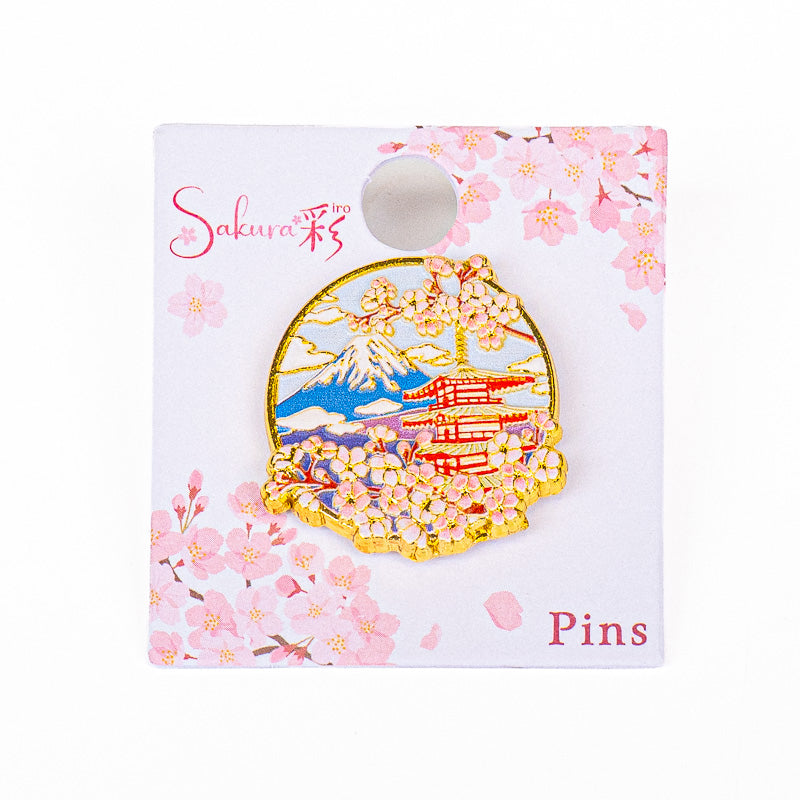 Japanse Metalen Pin – Pagode Fuji & Sakura