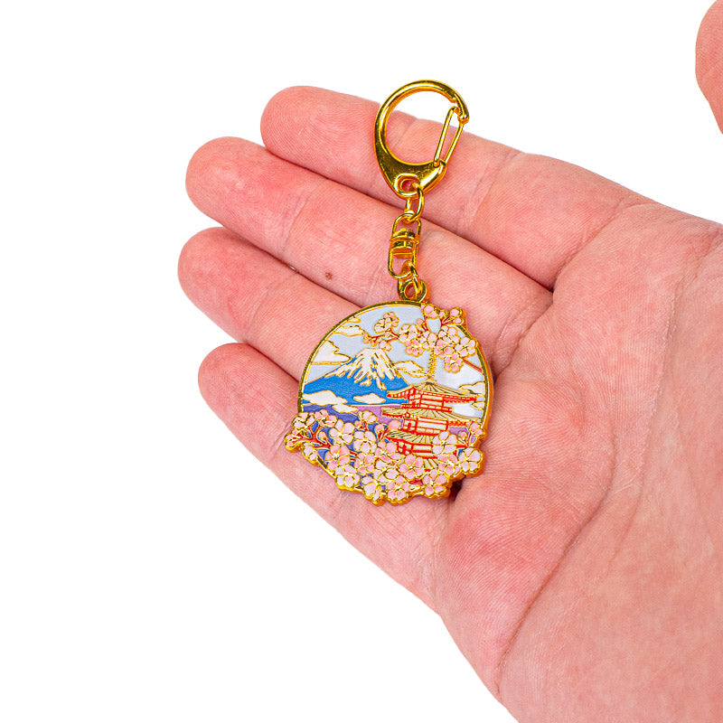 Japanse Metalen Sleutelhanger – Pagode & Mount Fuji