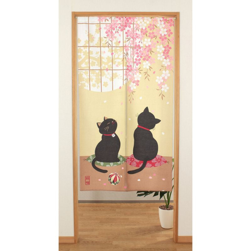 Japanse Noren Gordijn - Sakura Neko 85 x 150 cm