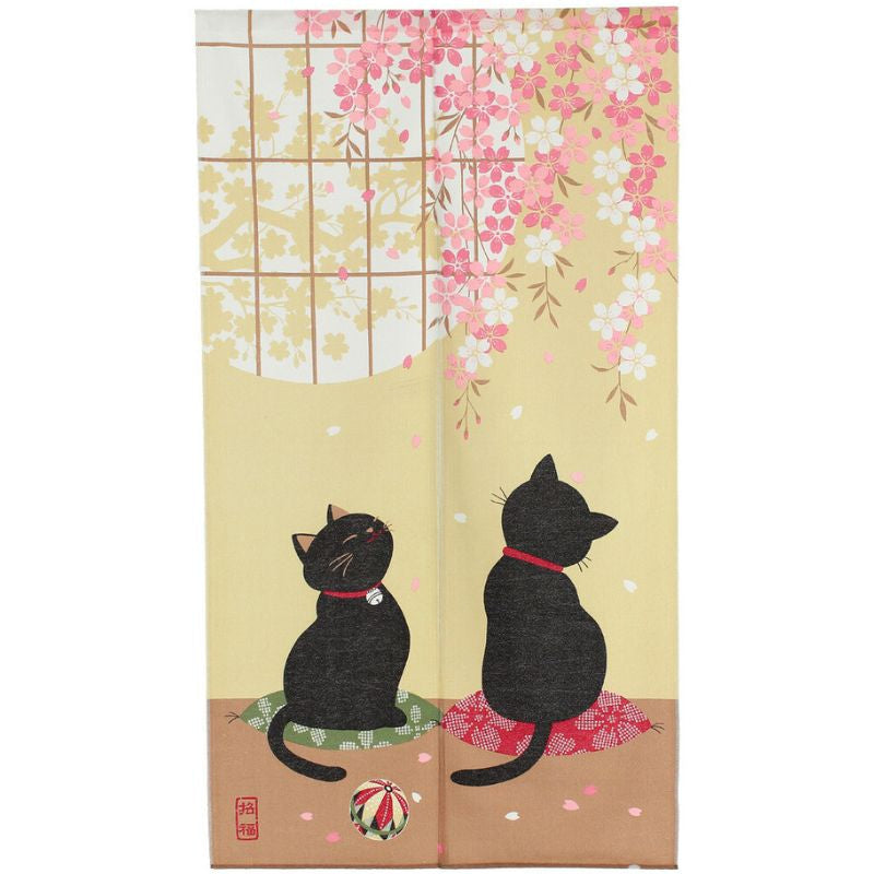 Japanse Noren Gordijn - Sakura Neko 85 x 150 cm