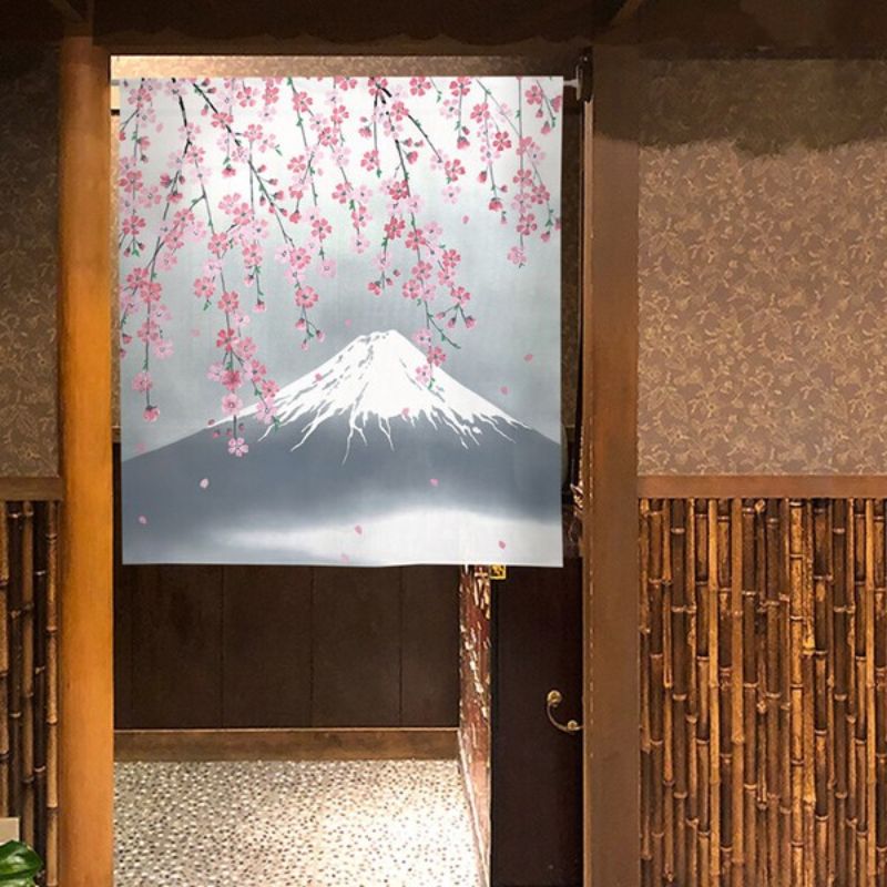 Japanse Noren Kersenbloesem & Fuji 85 x 90 cm