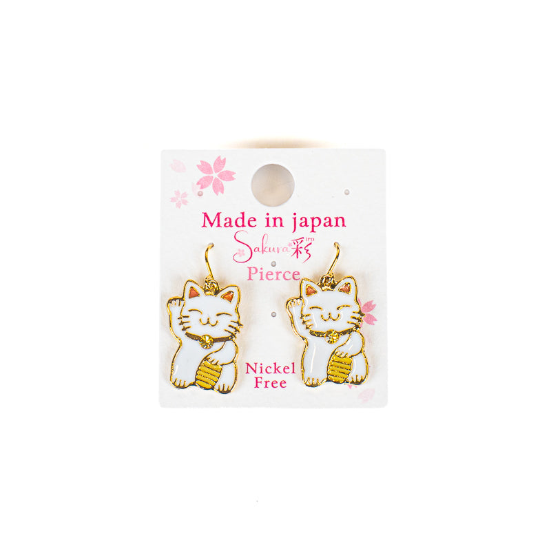 Japanse Oorbellen – Maneki-Neko in Wit en Goud
