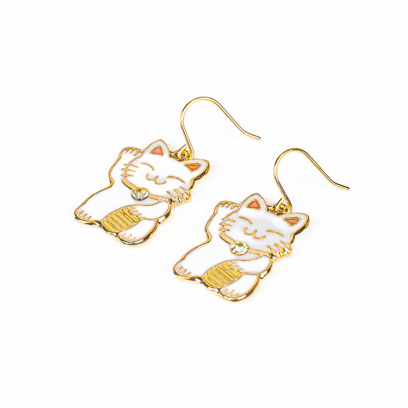 Japanse Oorbellen – Maneki-Neko in Wit en Goud