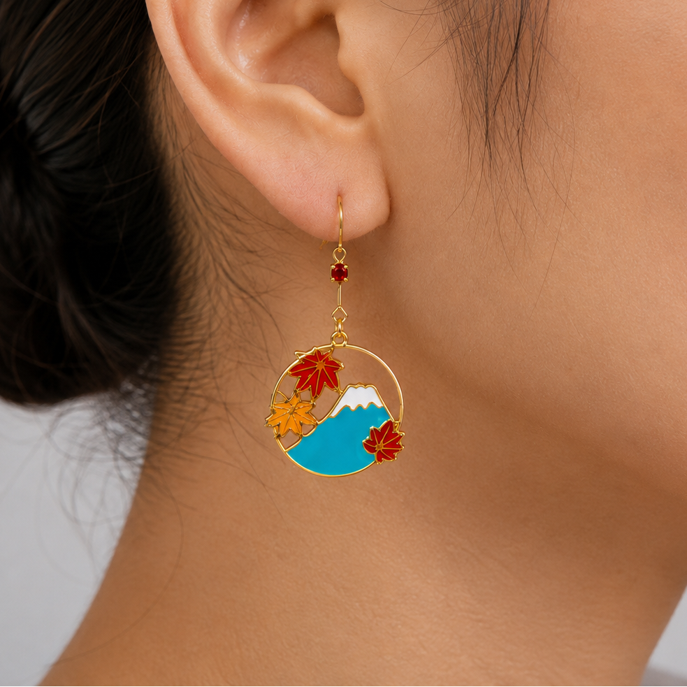 Japanse Oorbellen – Open Hanger Mount Fuji & Momiji