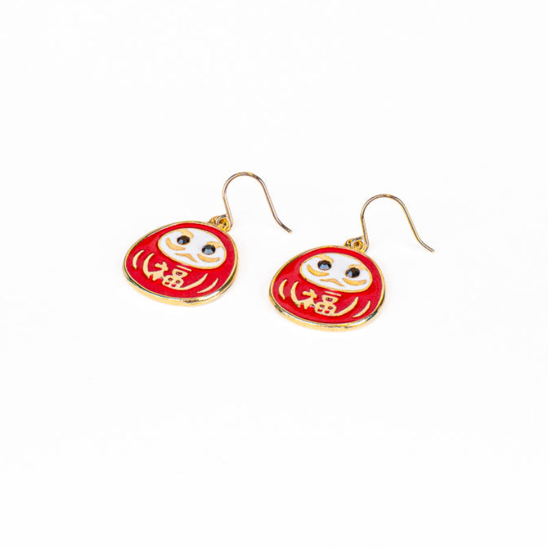 Japanse Oorbellen – Rode Daruma met Gouden Details