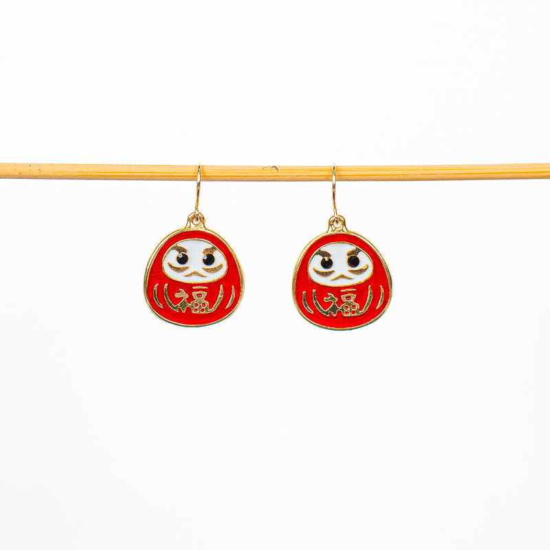 Japanse Oorbellen – Rode Daruma met Gouden Details